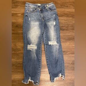 RISEN Distressed Cross-over waist Jeans